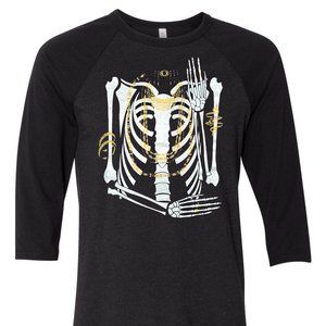 Remains Skeleton with Golden Jewelry Raglan 3/4 sleeve shirt